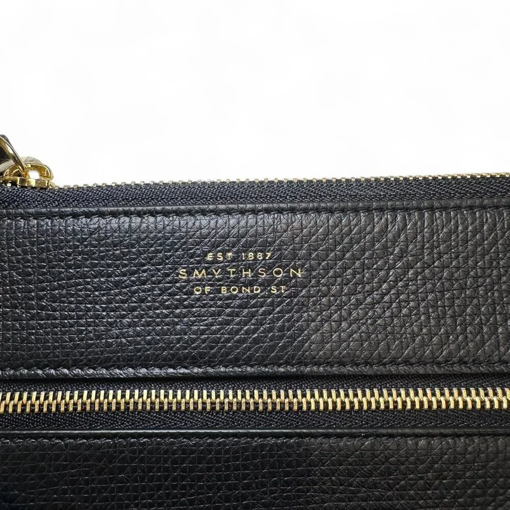 Smythson Men's Black Leather Panama Pochette Pouch, Wristlet - NWOT